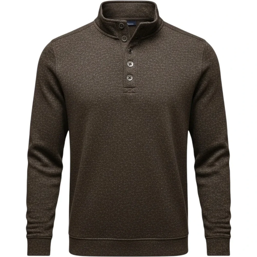 RedHead Henley Pullover Mens 3XL Brown Marled Fleece Mock Neck Button Sweater